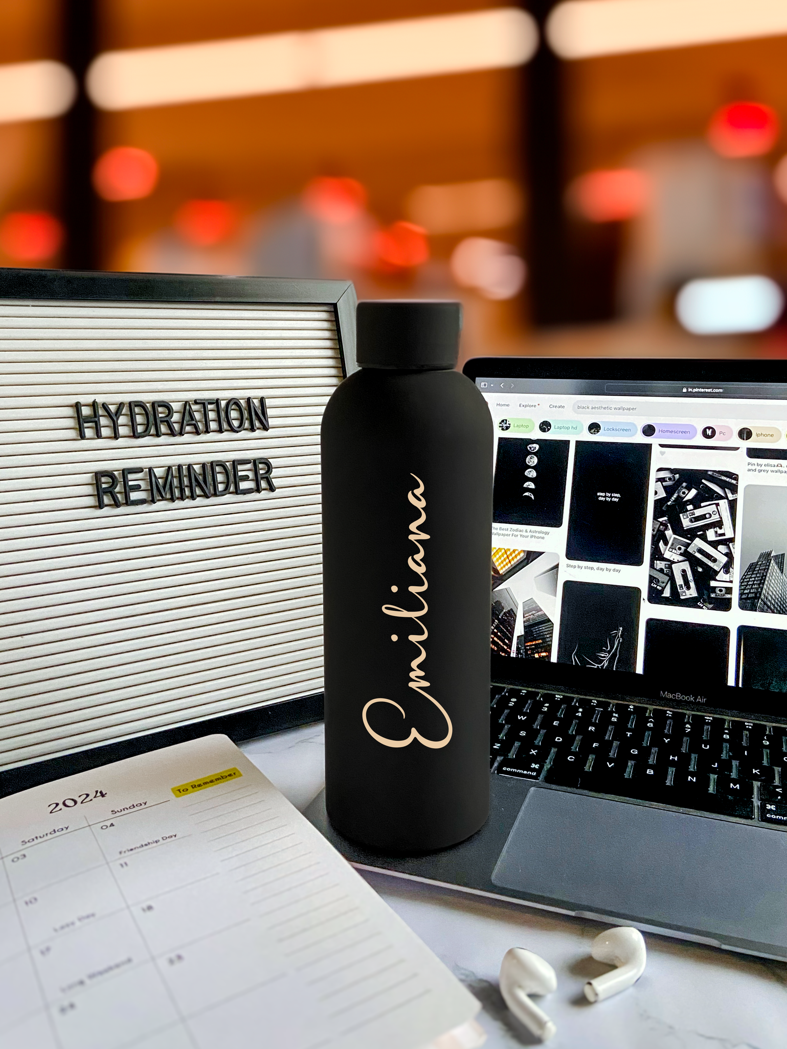 Personalized Black Stainless Steel Water Bottle – Custom Engraved