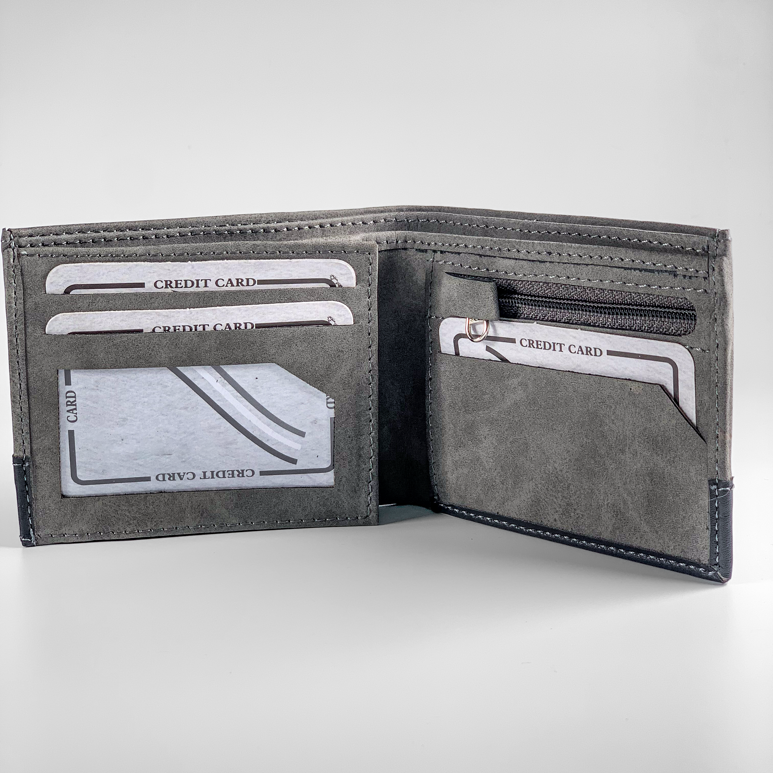 Inside view of Personalized Men's Wallet - Light Grey and Black (Dual Tone)