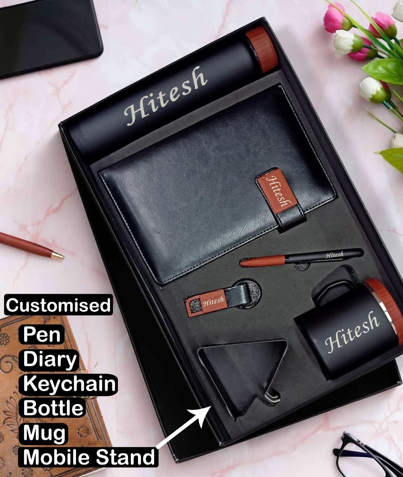 Leather Magnet Organizer Diary Pen Keychain Gift Set | GiftanaIndia