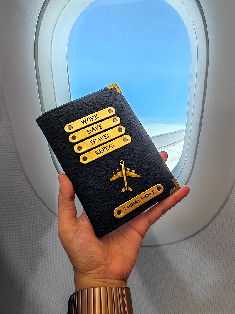 Personalized Passport Cover - Glided Grace Black (Work Travel Repeat)