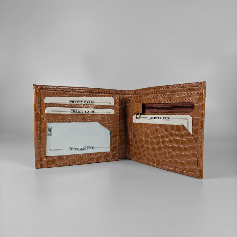 Personalized Wallet Light Brown Gator Texture  Mens Wallet Inside View