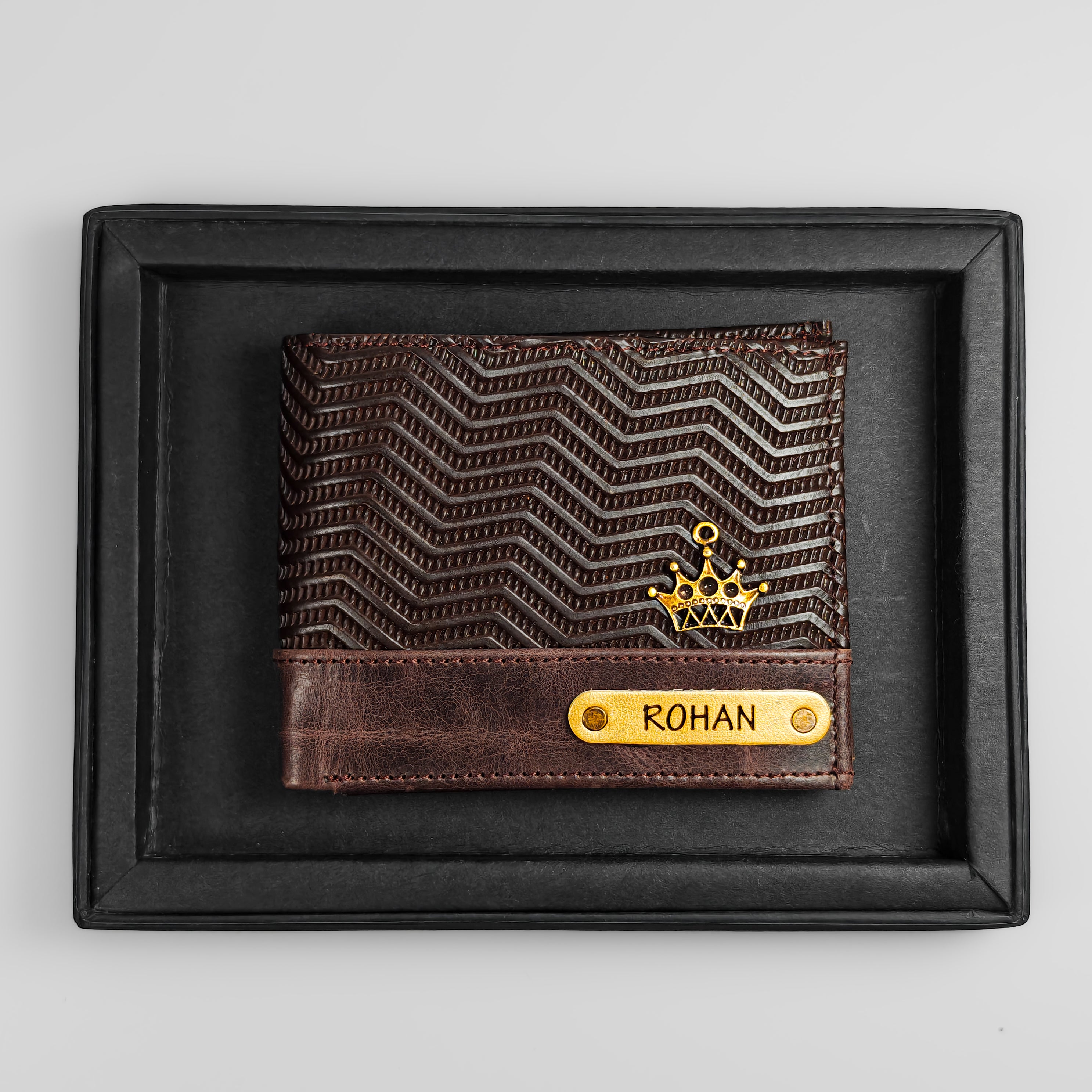 Coffee Zig - Zag Wave Genuine Leather Mens Wallet