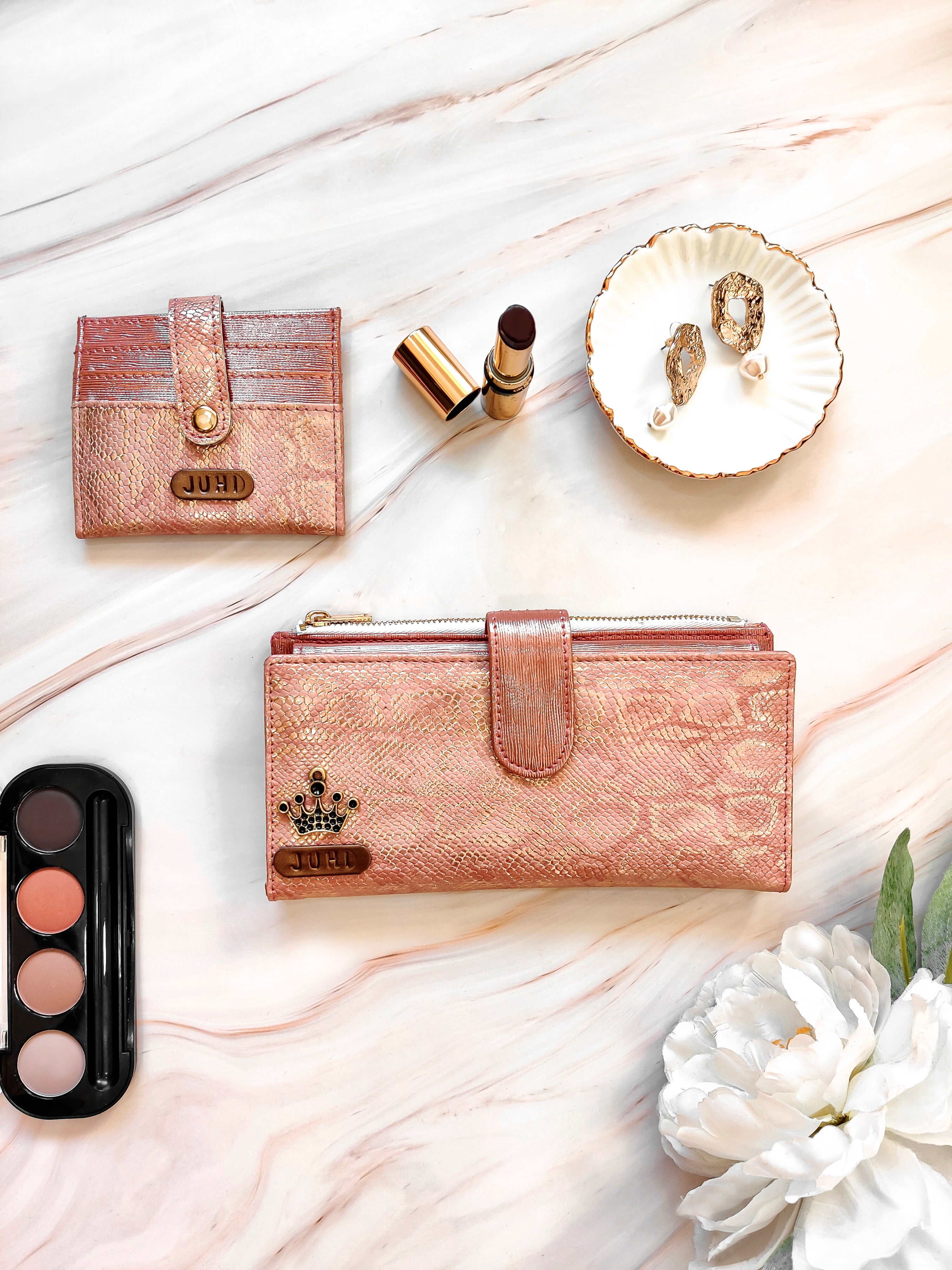 Personalized Women's Textured Wallet & Card Holder with Free Charm by TPC Gifts Salmon Pink Colour