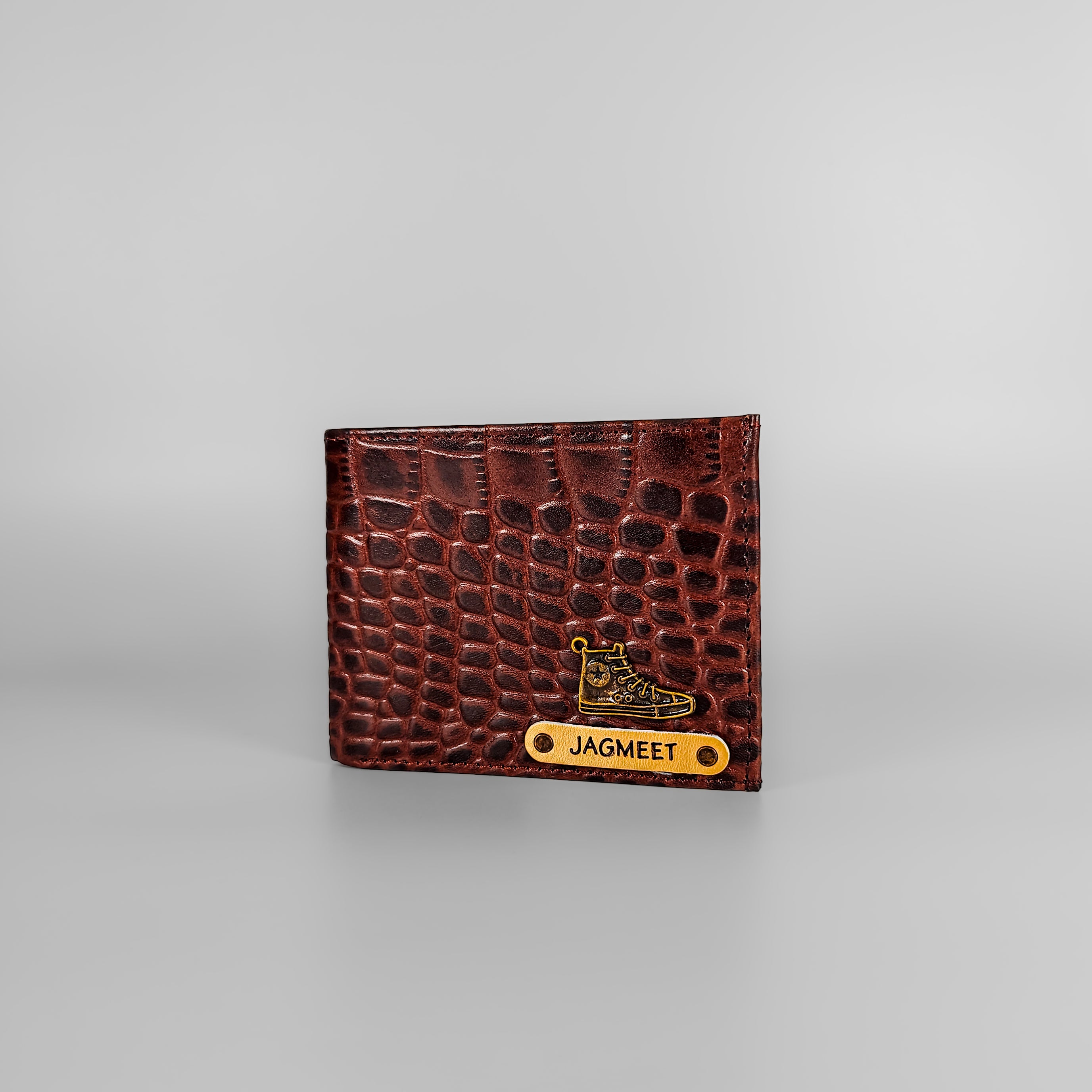 Personalized Dark Brown Gator Texture Leather Men's Wallet