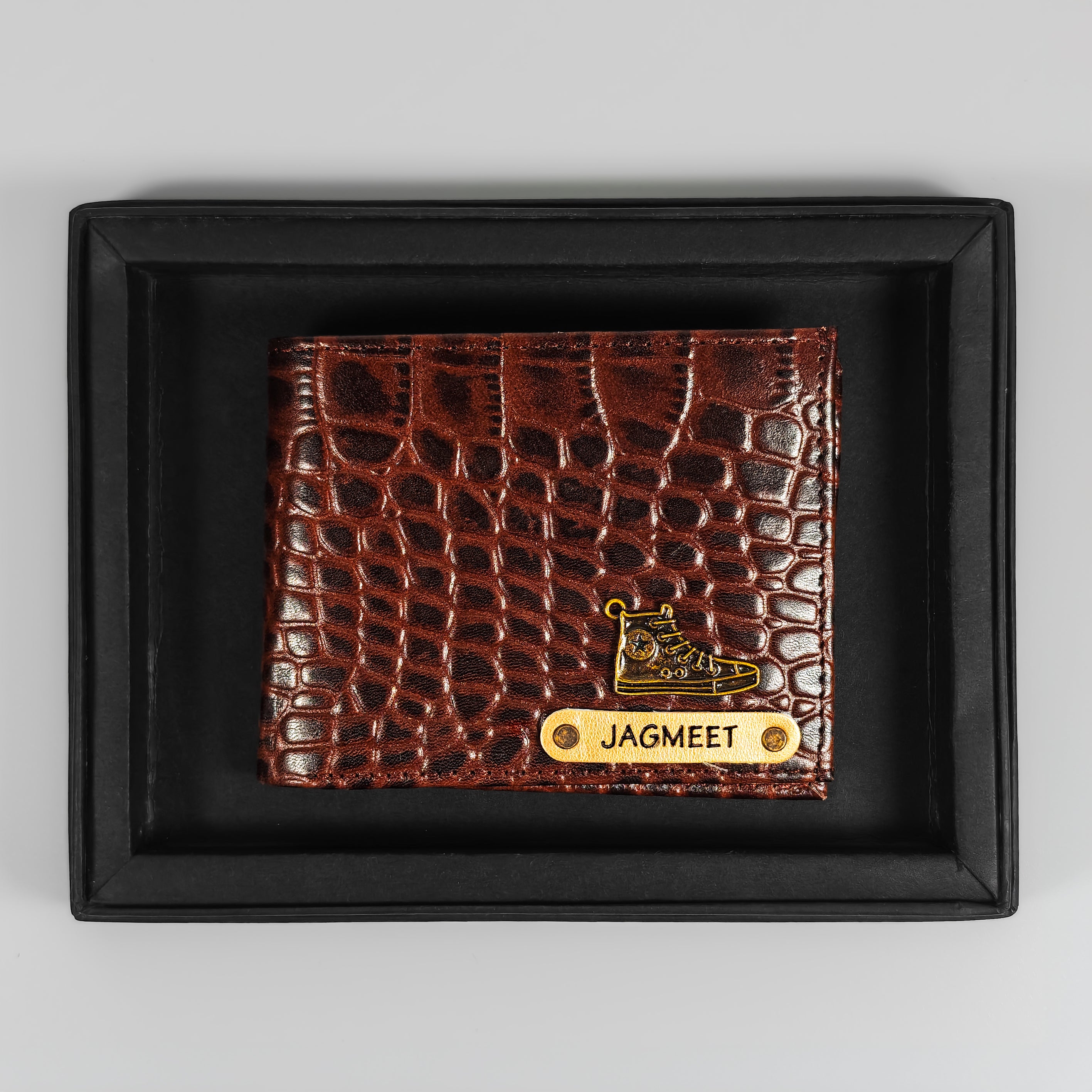 Personalized Dark Brown Gator Texture Leather Men's Wallet